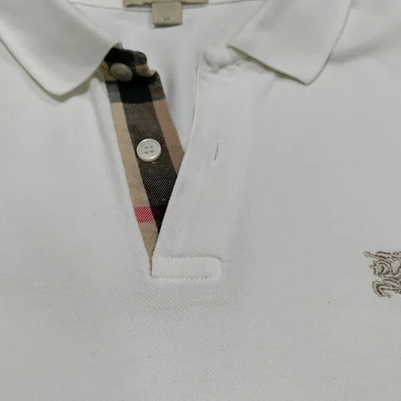 Burberry Brit White Embroidered Logo Plaid Details Placket Polo Shirt Men's M - Picture 5 of 16
